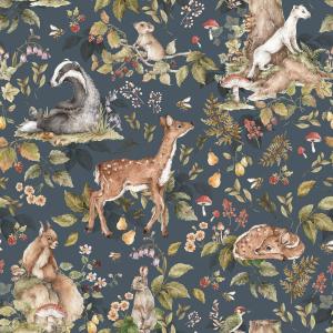 deko-tap-172-baby-wallpaper-dekornik-cute-forest-animals-dark-blue-280x100-cm